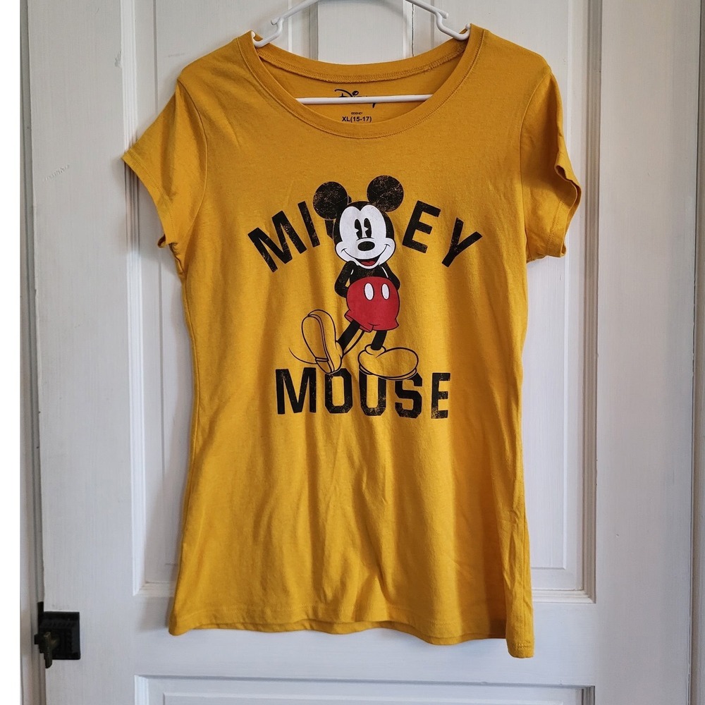 Disney Mickey Mouse Graphic Tee Mustard Yellow Short Sleeve Shirt XL 15-17